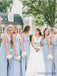 V-neck Side Slit Satin A-line Floor Length Bridesmaid Dresses.DB10187