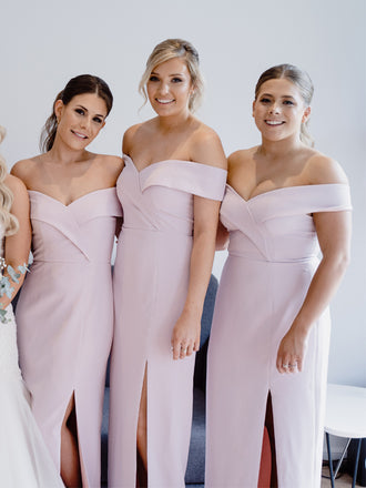 Simple Off-shoulder Mermaid Slit Long Bridesmaid Dresses.DB10764