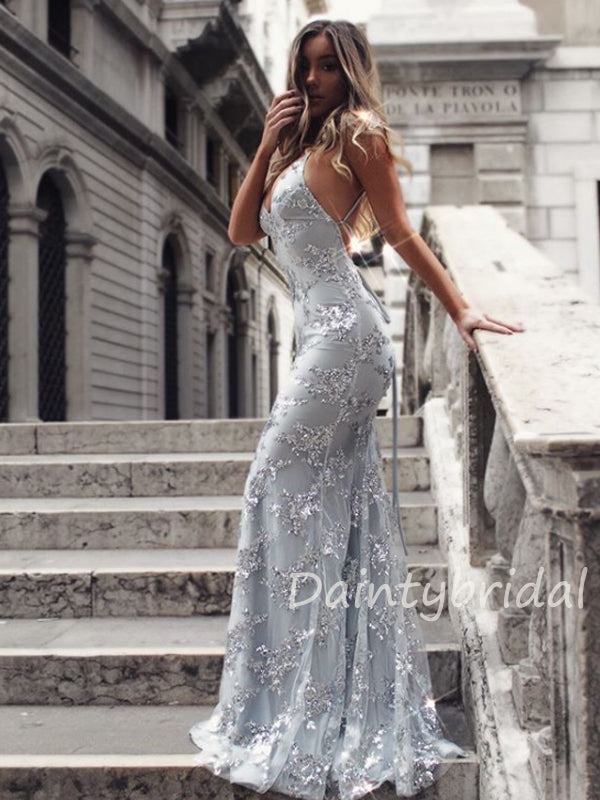 Sexy Backless Sequin Lace Mermaid Long Evening Prom Dresses, Cheap Pro DaintyBridal Sexy Backless Sequin Lace Mermaid Long Evening Prom Dresses, Cheap Pro DaintyBridal