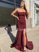 Sexy Straight Side Slit Satin Mermaid Long Prom Dresses Evening Dresses.DB10547