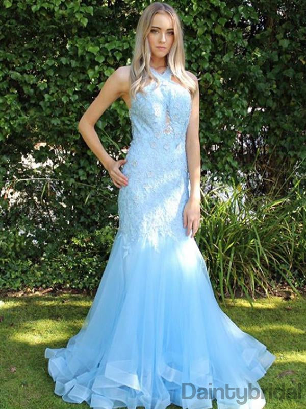 Halter Mermaid Lace Long Prom Dresses Evening Dresses.DB10314