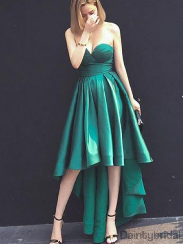 Charming High-Low Satin Sweetheart Neck Evening Prom Dresses.DB10126