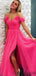 Off-shoulder Side Slit Floor Length Tulle Long Prom Dresses Evening Dresses.DB10291