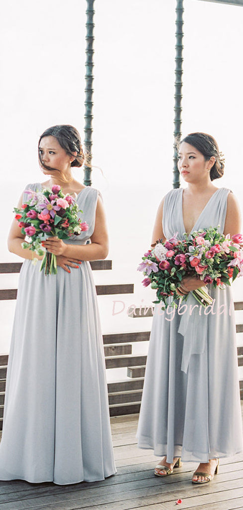 Gogerous Deep V-neck Chiffon Floor-length Long Bridesmaid Dresses.DB10633