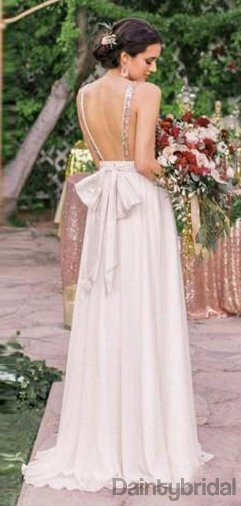V-neck A-Line Chiffon Open Back Bridesmaid Dresses.DB10158