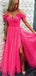 Off-shoulder Side Slit Floor Length Tulle Long Prom Dresses Evening Dresses.DB10291