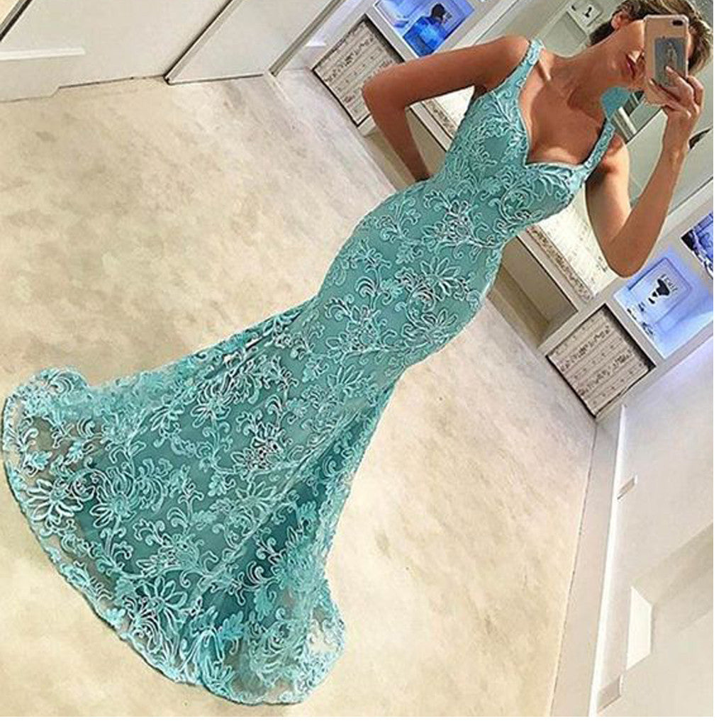 Newest Charming Green Lace Mermaid Sweetheart Sexy Evening Party Bridal Gown Prom Dresses,PD0084