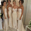 Elegant Sweetheart Strapless Sexy Mermaid Sparkly Beads Top Long Sweep Trailing Bridesmaid Dresses, WG81
