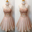Charming Two Pieces Bare-midriff Rhinestones Sparkly Halter Pink Cute Homecoming Dresses, CM0013