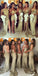 Sexy Unique Mismatched Sparkly Gold Sequin Side Split Chapel Trailing Long Wedding Party Bridesmaids Dresses , WG86