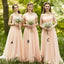 Vintage A-line Mismatched Sweetheart Chiffon Top Lace Short Sleeve Floor-length Cheap Bridesmaid Dresses, WG89