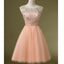 Peach Tulle Beaded Short Cute homecoming dresses, CM0031