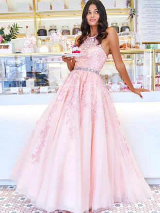 Charming A-line Tulle With Appliques Sleeveless Long Prom Dresses Evening Dresses.DB10438
