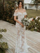 Simple Sexy Off-shoulder Mermaid Lace See-through Long Wedding Dresses Evening Dresses.DB10709