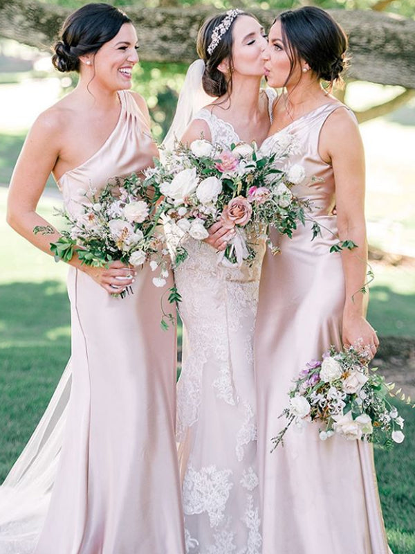 Elegant Simple One-shoulder Mermaid Wedding Party Dresses Long Bridesm DaintyBridal Elegant Simple One-shoulder Mermaid Wedding Party Dresses Long Bridesm DaintyBridal