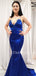 Mermaid V-neck Open Back Satin Long Prom Dresses Evening Dresses.DB10418