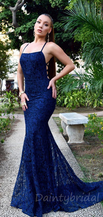 Sexy Spaghetti Strap Mermaid Lace Long Prom Dresses Evening Dresses.DB10369