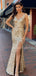 Sexy V-neck Mermaid Sequin Side Slit Long Prom Dresses Evening Dresses.DB10539