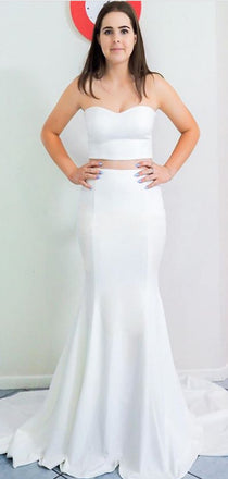 Sexy Two Piece Mermaid Satin Long Prom Dresses Evening Dresses.DB10248