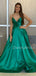 Charming V-neck A-line Satin Long Prom Dresses Evening Dresses.DB10489
