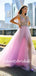 Simple V-neck Side Slit Tulle Prom Dresses Evening Dresses.DB10823