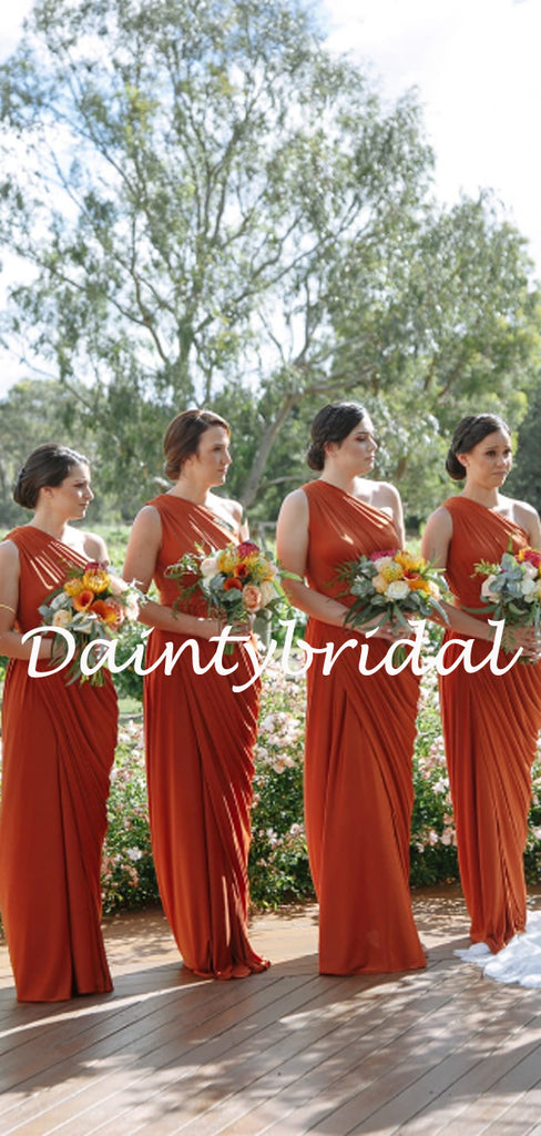 Simple One Shoulder Floor-length Long Bridesmaid Dresses.DB10766