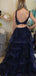 Sexy V-neck Two-piece A-line Side Slit Long Prom Dresses Evening Dresses.DB10302