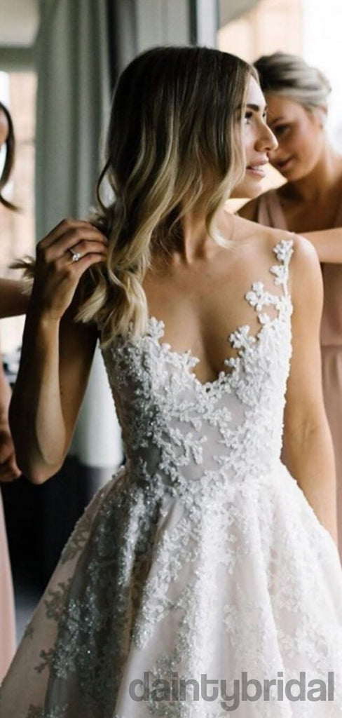 Sexy V-neck Lace A-line Wedding Dresses,DB10259