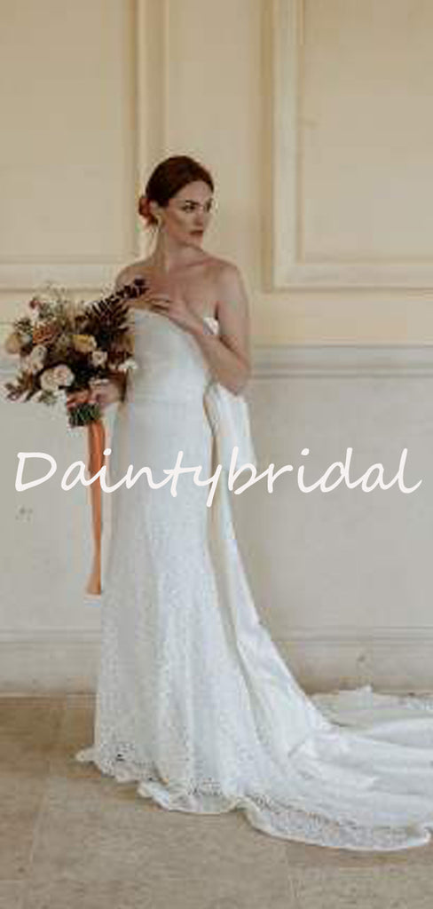 Simple Sexy Straight Mermaid Lace Long Wedding Dresses Evening Dresses.DB10708