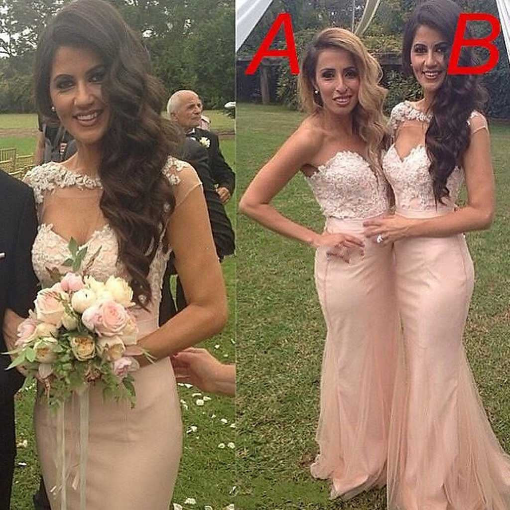 Sexy Mermaid Mismatched Sweetheart Cap Sleeve Blush Pink Lace Top Yarn Unique Bridesmaid Dresses, WG92