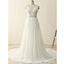 Elegant Simple Column Beads Lace  V-neck Sleeveless Chiffon Sweep Trailin Beach Wedding Party Dresses, WD0092