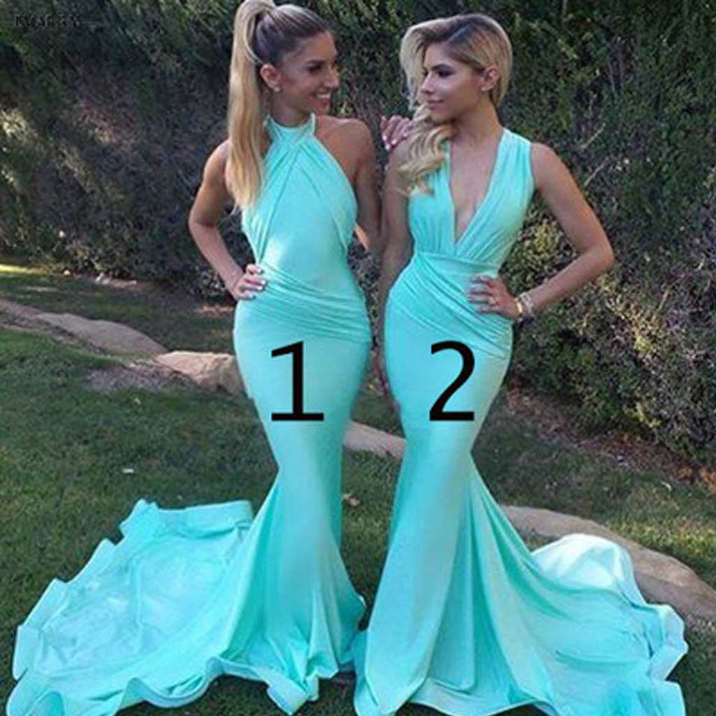 Unique Sexy Mermaid Blue Mismatched Different Styles Charming Long Wedding Party Dresses for Maid of Honor, WG097