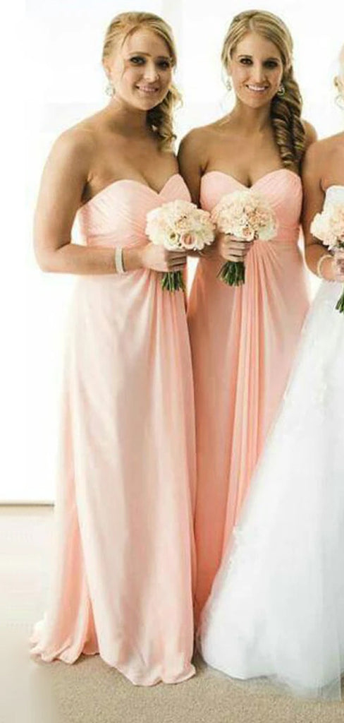 Simple Cheap Chiffon Sweetheart Strapless Formal A Line Floor-Length Wedding Party Bridesmaid Dresses, WG173
