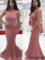 Affordable Pink High Neck Lace Two Piece Prom Dresses Evening Dresses.DB10027
