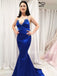 Mermaid V-neck Open Back Satin Long Prom Dresses Evening Dresses.DB10418
