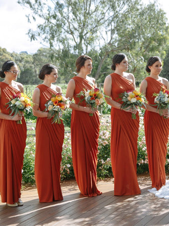 Simple One Shoulder Floor-length Long Bridesmaid Dresses.DB10766