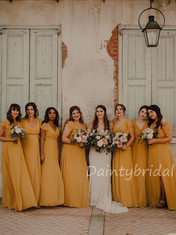 New Arrival V-neck Floor Length A-line Side Slit Long Bridesmaid Dress DaintyBridal New Arrival V-neck Floor Length A-line Side Slit Long Bridesmaid Dress DaintyBridal