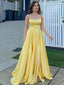 Charming Spaghetti Strap A-line Satin Side Slit Long Prom Dresses.DB10808