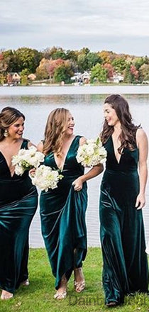 Sexy Mermaid V-Neck Velvet Sleeveless Bridesmaid Dresses.DB10100