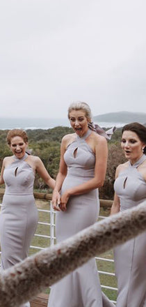 Cheap Halter Sleeveless Mermaid Sweep Trailing Long Bridesmaid Dresses.DB10031