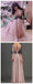 Long Sleeve V-neck Open Unique Back Black Lace Appliques  Dust Pink Chiffon Long A-line High School Prom Dress ,PD0112