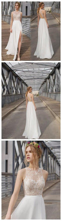Cheap Popular Summer Beach Long Column Open Back Sexy Split Side Prom Dress Wedding Dresses, WD0123