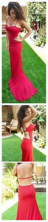 Cheap New Arrival Red Spaghetti Straps Sweetheart Unique Backless Evening Party Prom Dress,PD0064