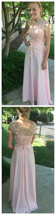 Lovely Lace Light Pink Scoop Neck Evening Party Prom Dresses,PD0065