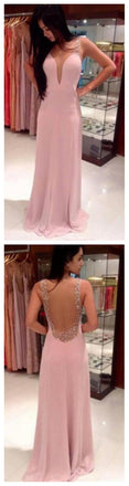 Pretty Deep V-neck Lace Spaghetti Strap Pink Evening party Prom Dresses,PD0076