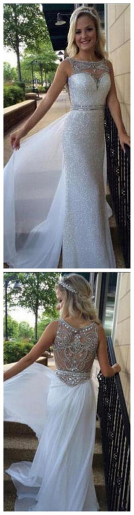 Long Sheath Sleeveless Sparkly Rhinestone Back  Elegant Gorgeous Full Sequins Wedding Party Prom Dress, WD0127
