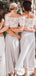 Elegant Two Pieces Off the Shoulder Applique A-line Chiffon Long Bridesmaid Dress, BG228