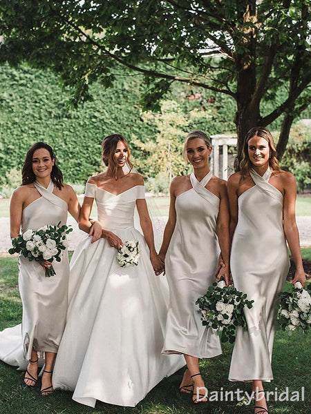 Simple Halter Sleeveless A-line Off White Long Bridesmaid Dress, BG230 –  DaintyBridal