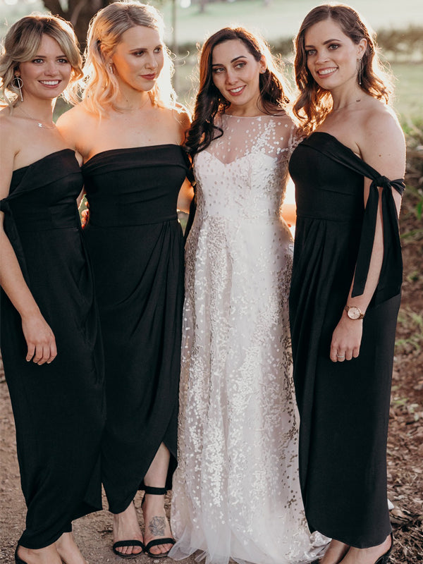 Black Jersey Off Shoulder Sheath Ankle Length Bridesmaid Dresses,DB142 DaintyBridal Black Jersey Off Shoulder Sheath Ankle Length Bridesmaid Dresses,DB142 DaintyBridal