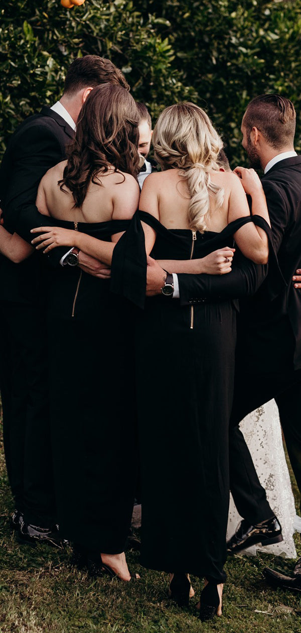 Black Jersey Off Shoulder Sheath Ankle Length Bridesmaid Dresses,DB142 DaintyBridal Black Jersey Off Shoulder Sheath Ankle Length Bridesmaid Dresses,DB142 DaintyBridal